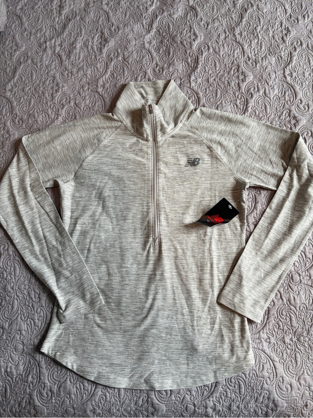 New Balance Women's Heathered Light Grey Quarter-Zip Pullover